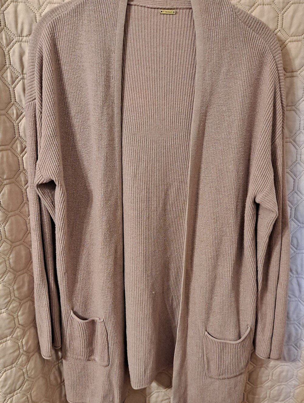 T Tahari Light Mauve Open-Front Women’s Cardigan Sweater Sz L